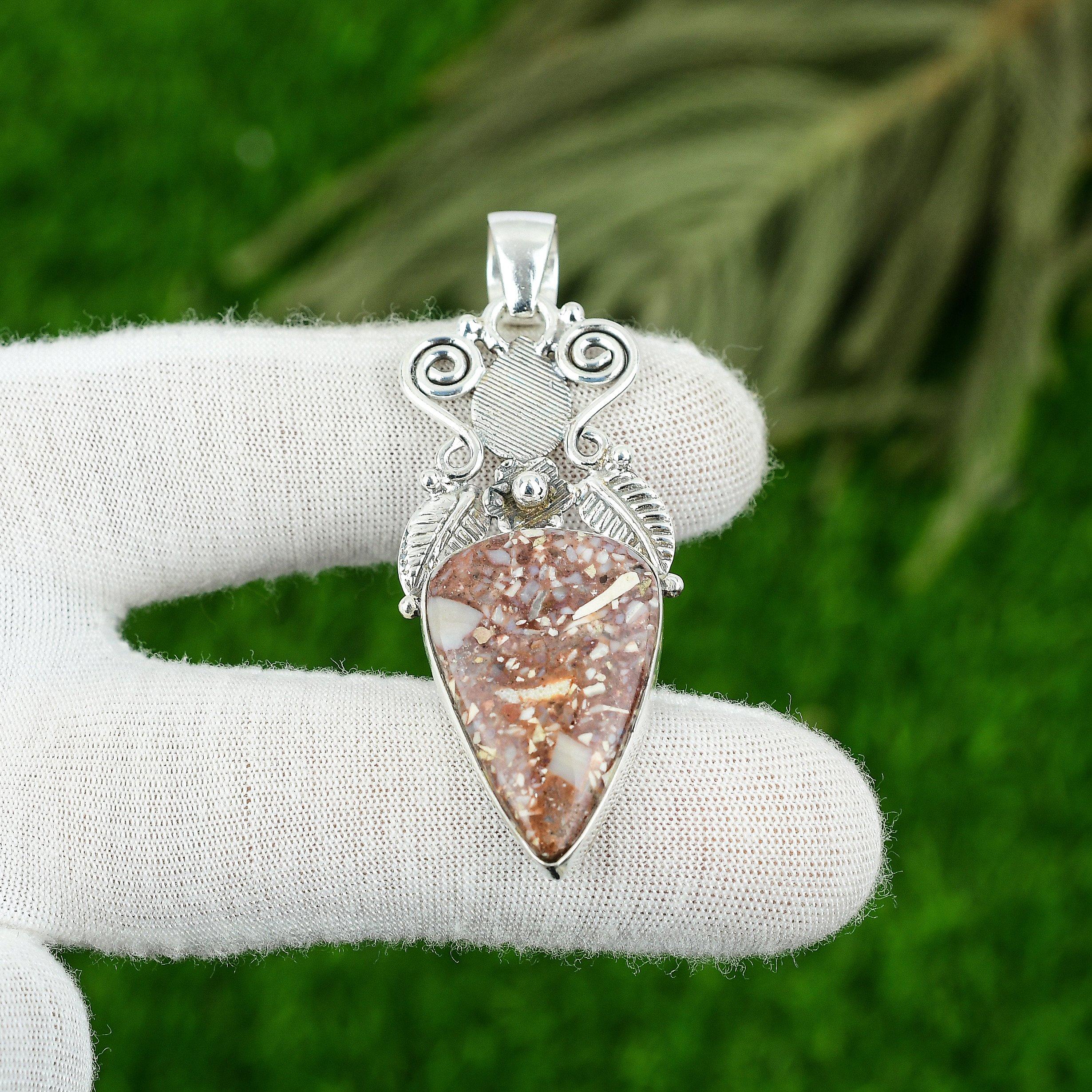 Pear Natural Red Brecciated Mookaite 925 Sterling Silver Sister Pendant Jewelry