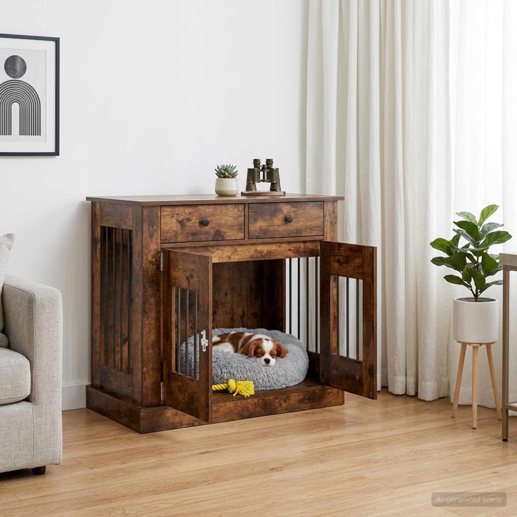 vidaXL Dog Crate Furniture Smoked Oak 90 X 47.5 X 80 Cm