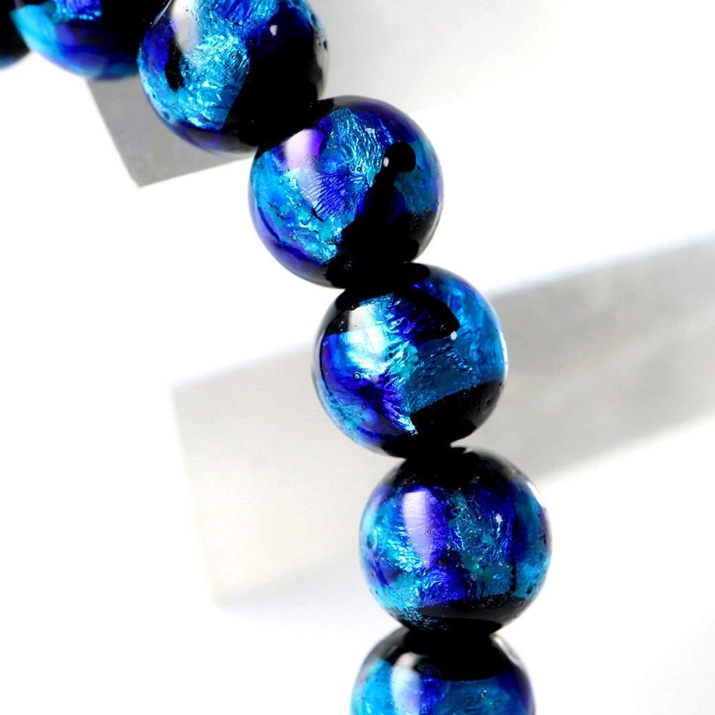 [GOLD STONE] Glowing Firefly Glass Blue 8mm Bracelet with Dragonfly Stone, Blue, Okinawa, Type A, Inner Diameter: Approx. 16.5cm