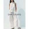Summer New Product Women's Clothes French Pleated Design Drape Fabric Mid Waist Wide Leg Casual Trousers 8338504