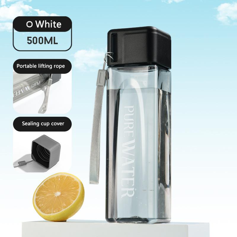 Simple Square Water Bottle Personalized 500ml Portable Creative Portable Cup Leak Proof Heat-Resistant Plastic Sport Bottle