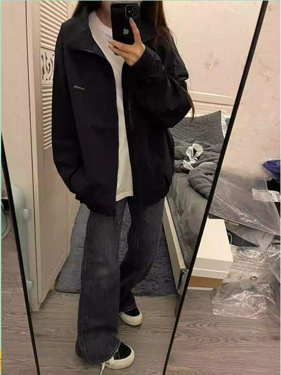 Women's American Retro Stand Collar Baseball Jacket - New, Loose, Versatile Spring Coat