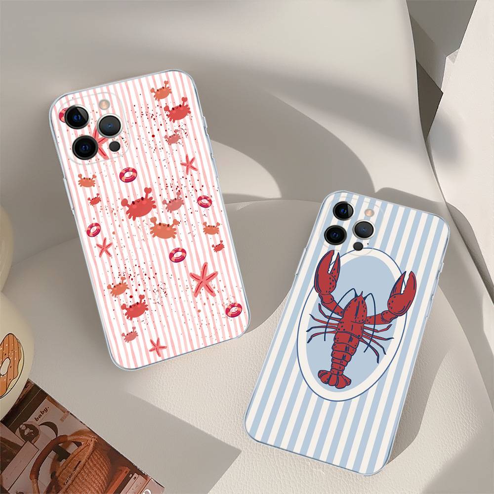 Niedliches Meeresleben, Krabben, Hummer Für IPhone 17 16 15 14 13 12 11 Pro Max Plus Transparente Weiche TPU Handyhülle