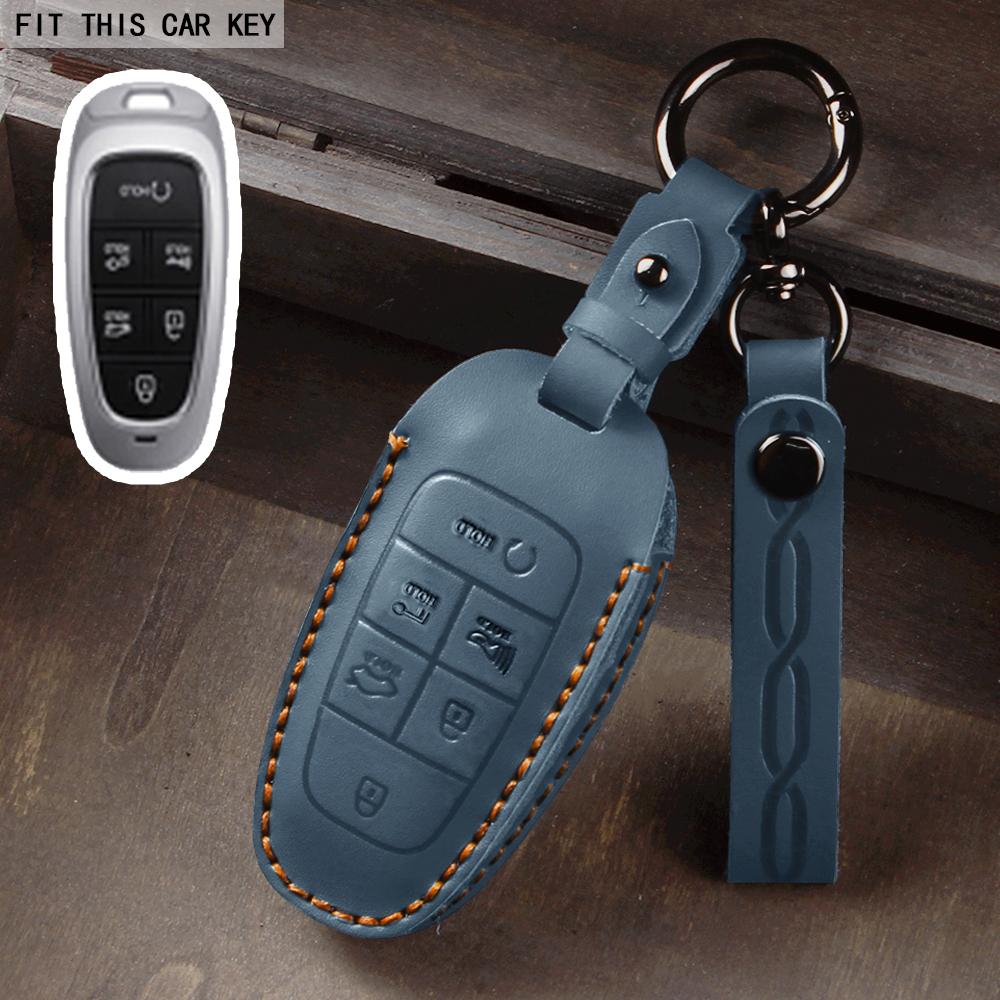 Schlüssel Lederetui Schlüsselanhänger für Hyundai Santa Fe Tucson 2022 NEXO NX4 Atos Solaris Prime 2021 Autoschlüsselabdeckung Schale