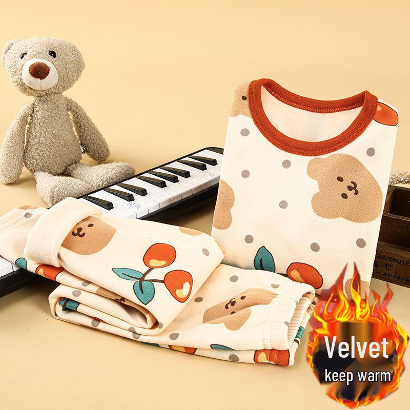 Children's Thermal Underwear Set - Boys & Girls Velvet-Lined Two-Piece Winter Pajamas