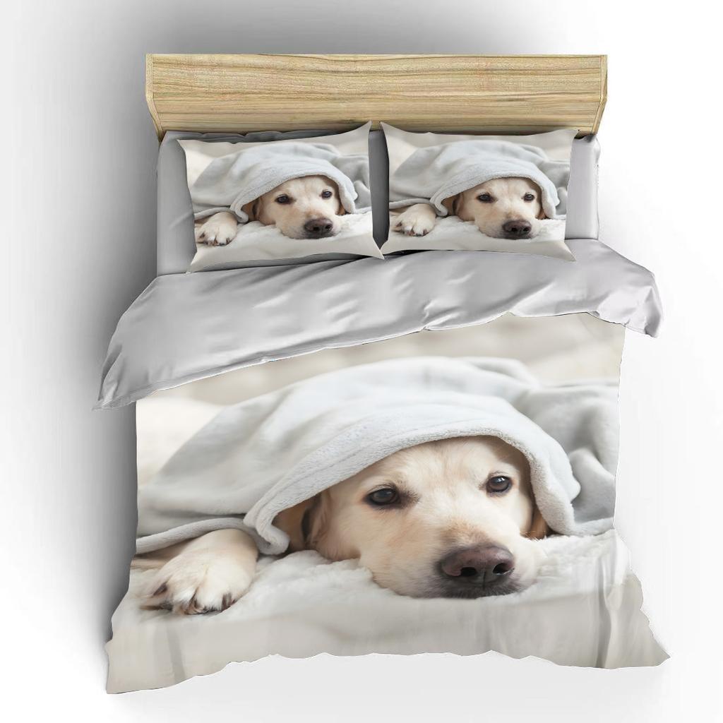 Cozy Dog Resting Under Blanket Bedding Set for Kids Luxury Gift 3pcs Digital Print Comforter Set Soft Comfortable Breathable