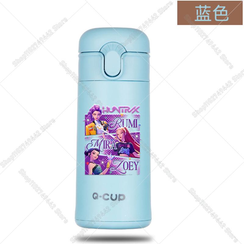400ML KPop Demon Hunters Thermos Bottle Zoey Rumi Mira Vacuum Insulated Bottle Kids Outdoor Straw Thermo Cup Girl Birthday Present