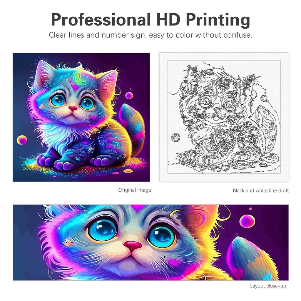 Frame Painting By Numbers Kits Colorful Cat Animals Starter Kit Drawing By Numbers Handwork Diy Gift For Home Decors 40x40