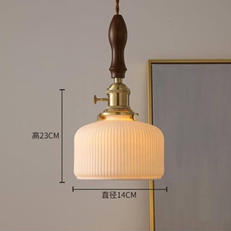 LED Retro E27 Kleine Pendelleuchte Wohnzimmer Schlafzimmer Nachttisch Pendelleuchte Keramik Messing American Nussbaum High-End Barleuchte