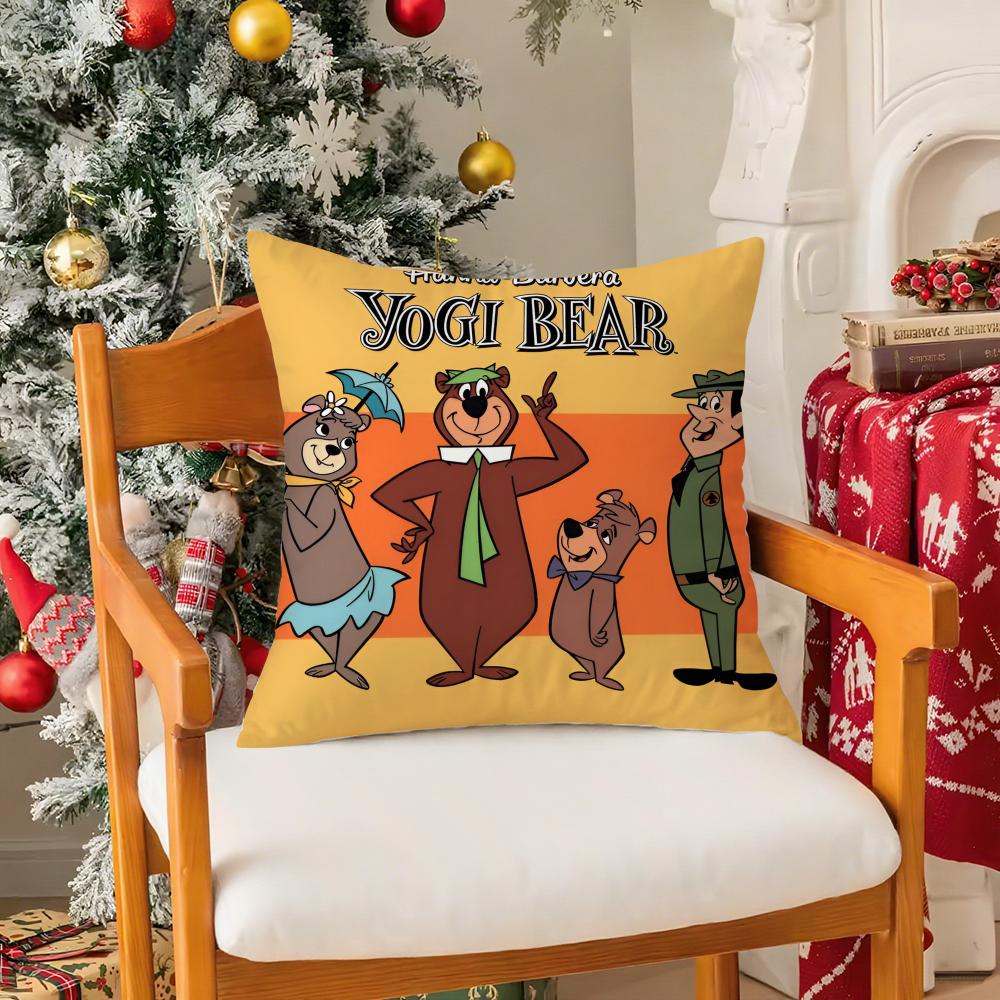 Cartoon Characters Yogi BearC Pillow Case Silky Short Plush with Invisible Zipper Dustproof Sofa Cushion Cover for Home Decor