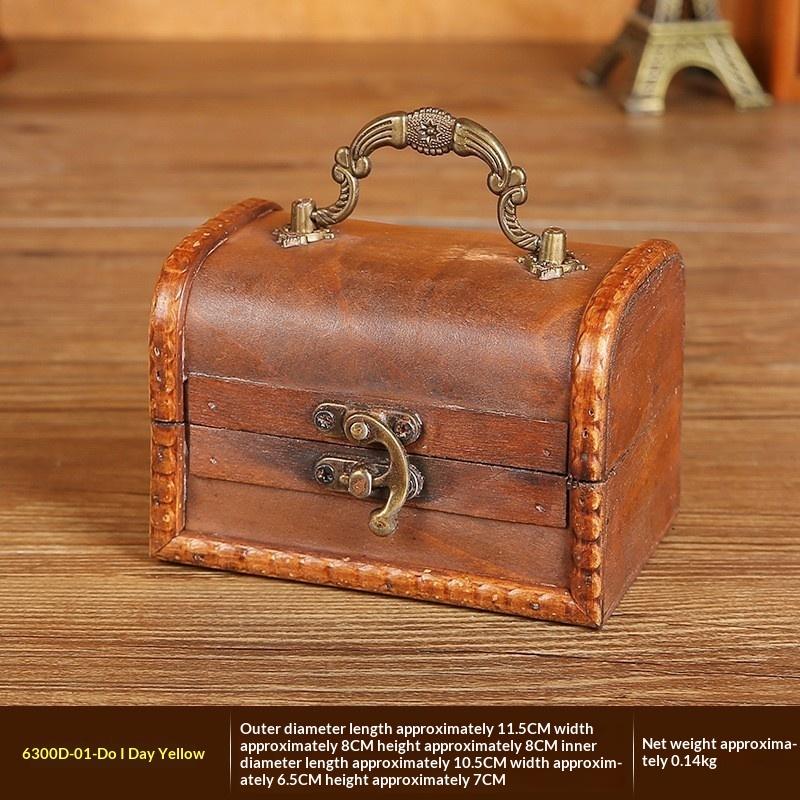 Lockable Wooden Storage Box Retro Vintage Keepsake Chest for Jewelry Necklace Postcard Collectibles Bedroom Home Decor