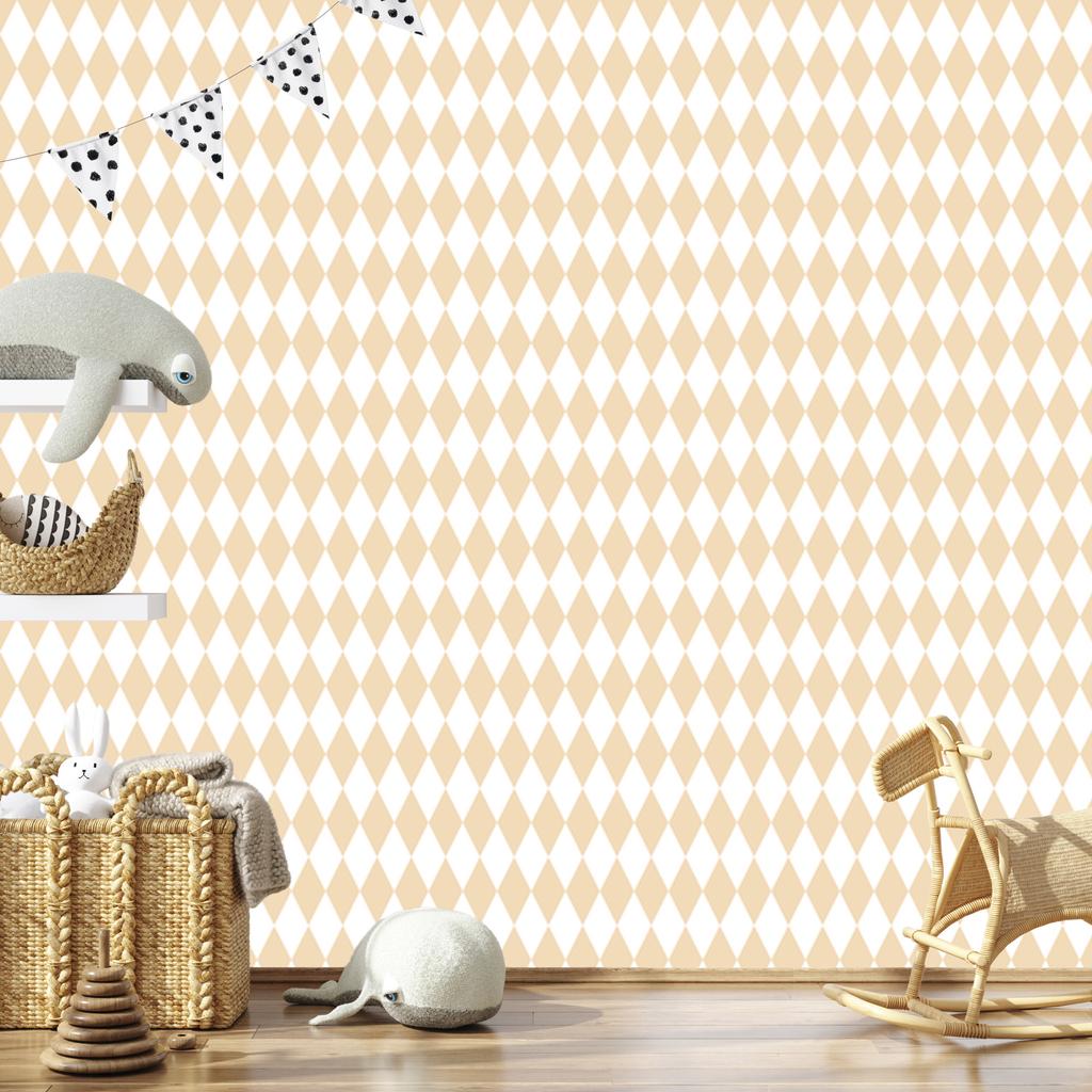 Harlequin Diamonds wallpaper, white and cream, white background, 50x1000