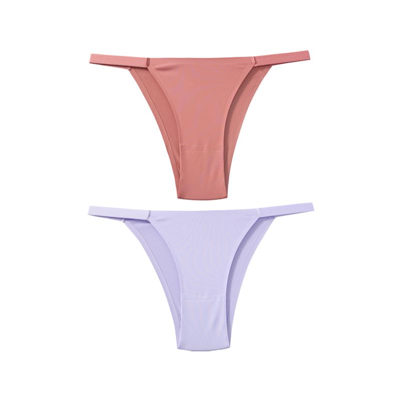 TERMEZY 2Pcs/Lot Women Sexy Ice Silk Panties Low-waist Seamless G String Lingerie Solid Half Hip Underwear