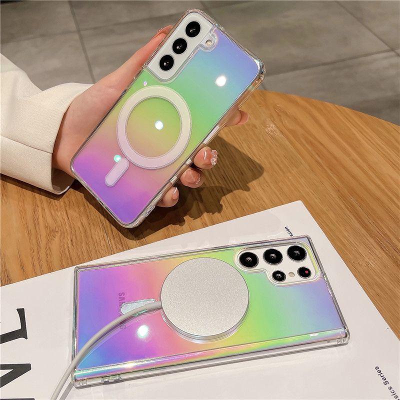 New Gradient Shell Samsung S24ultra Mobile Case Anti Fall Aurora Suitable for S23plus Transparent Color Plated Laser