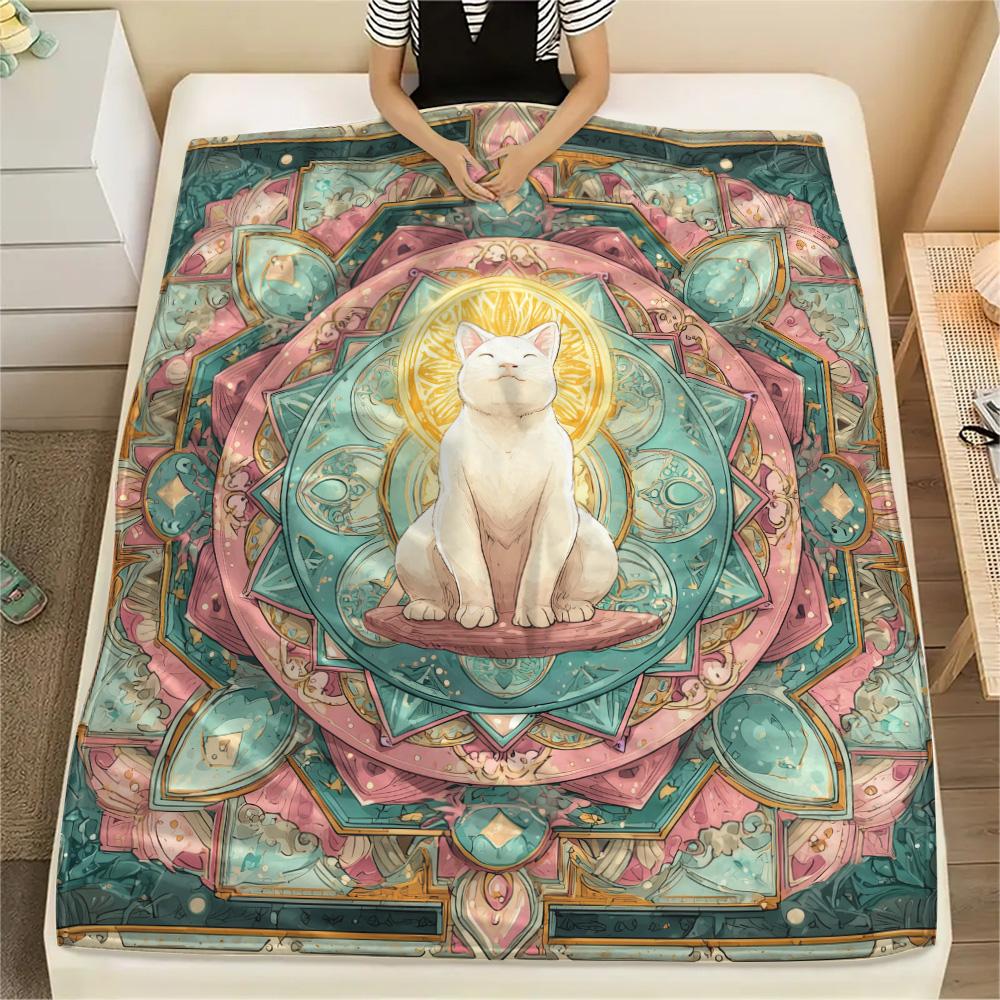 Artistic Cats Print Flannel Blanket, High quality Comfortable for All Seasons, Home Decor, Warmth and Comfort