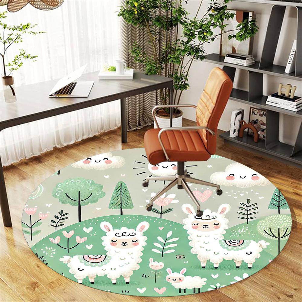 1pc Llama Forest Round Chair Mat Area Rug - Non-Slip, Floor Mat for Office, Bedroom, and Indoor Decor -1002065