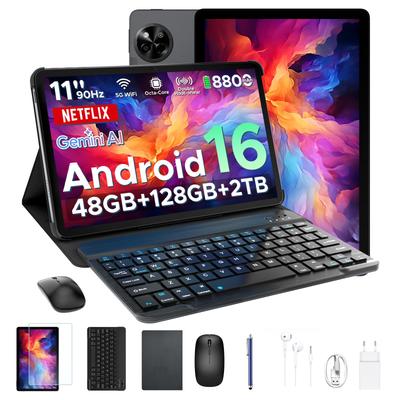 Tablet AP11 Android 16, Tablet de 11 Polegadas com 48GB+128GB, 90Hz, 8800mAh, Gemini AI, Widevine L1, Face ID, WIFI 5G, Caneta, Teclado