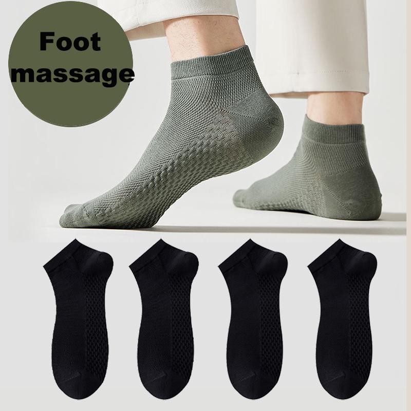 4 Pairs Men's Socks Classical Pure Cotton Antibacterial Deodorant Mesh Sweat Absorption Foot Massage Short Socks Sports Bussiess