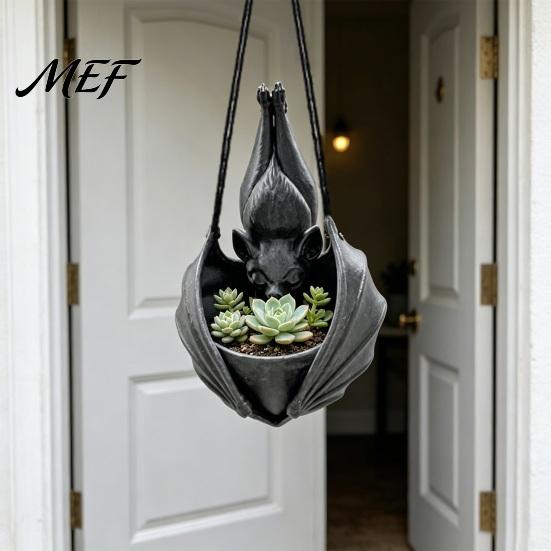 Gothic Flower Pot Bat Shaped Hanging Planter, Plant for Indoor Outdoor Garden Personalized Courtyard Wall Decor, Unique Wing Flowerpot Succulents And