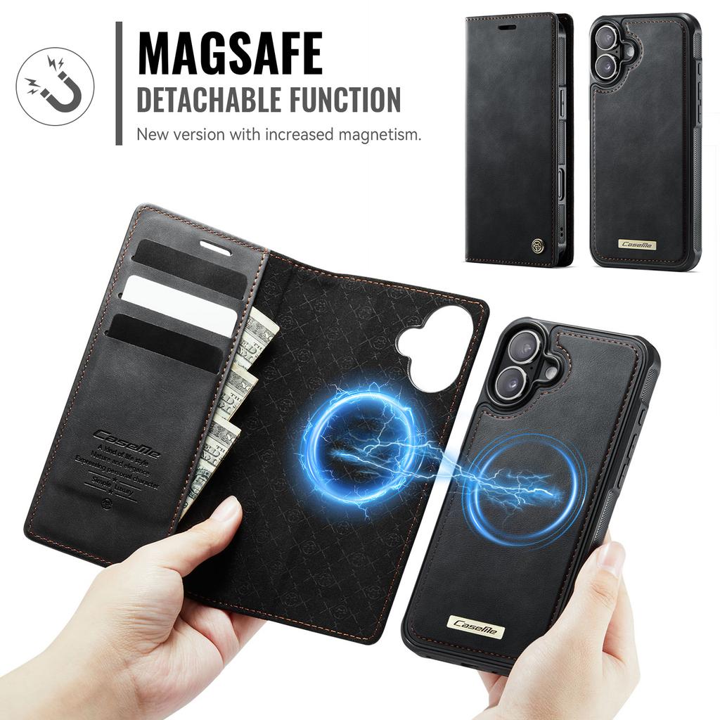 For iPhone 16 Case CASEME C49 Compatible with MagSafe RFID Blocking Detachable Wallet Leather Phone Cover