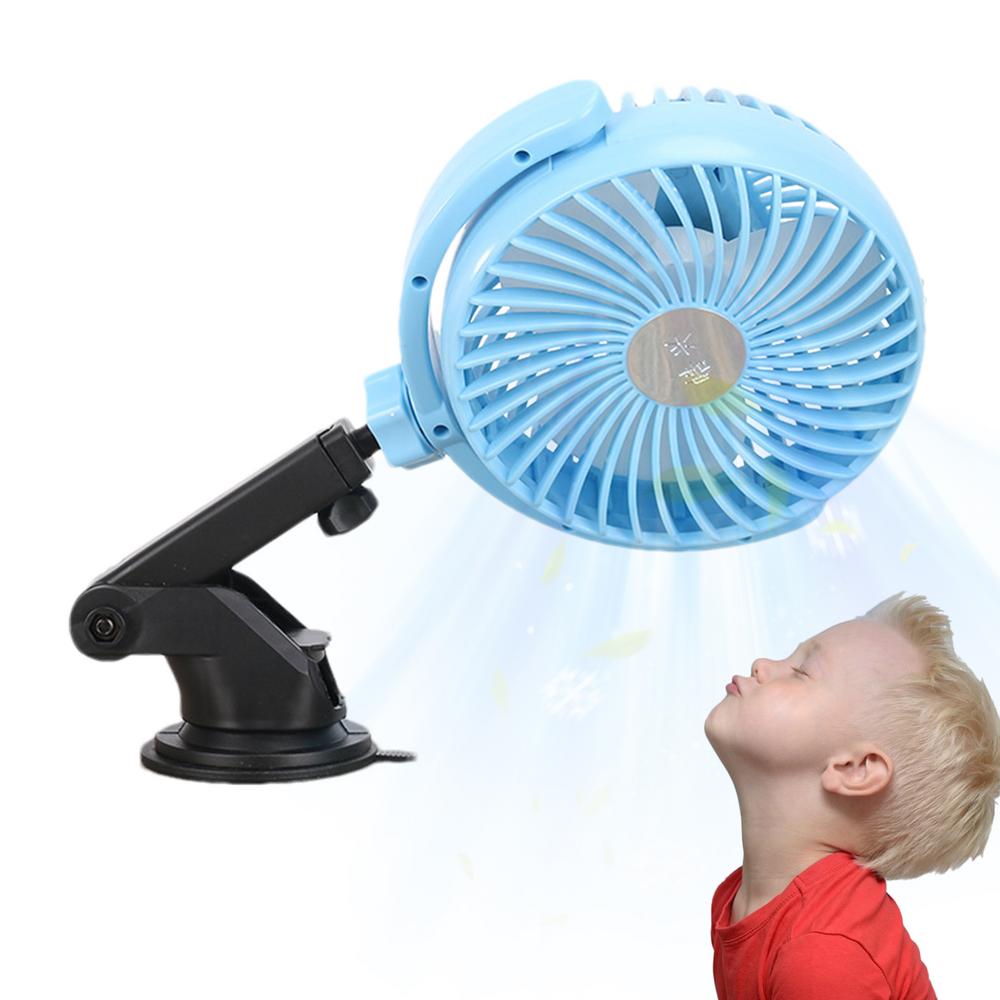 USB Car Fan Rechargeable Fan Portable Rechargeable Powerful 3 Speed Suction Cup 360 Adjustable Ventilating Air Circulation For
