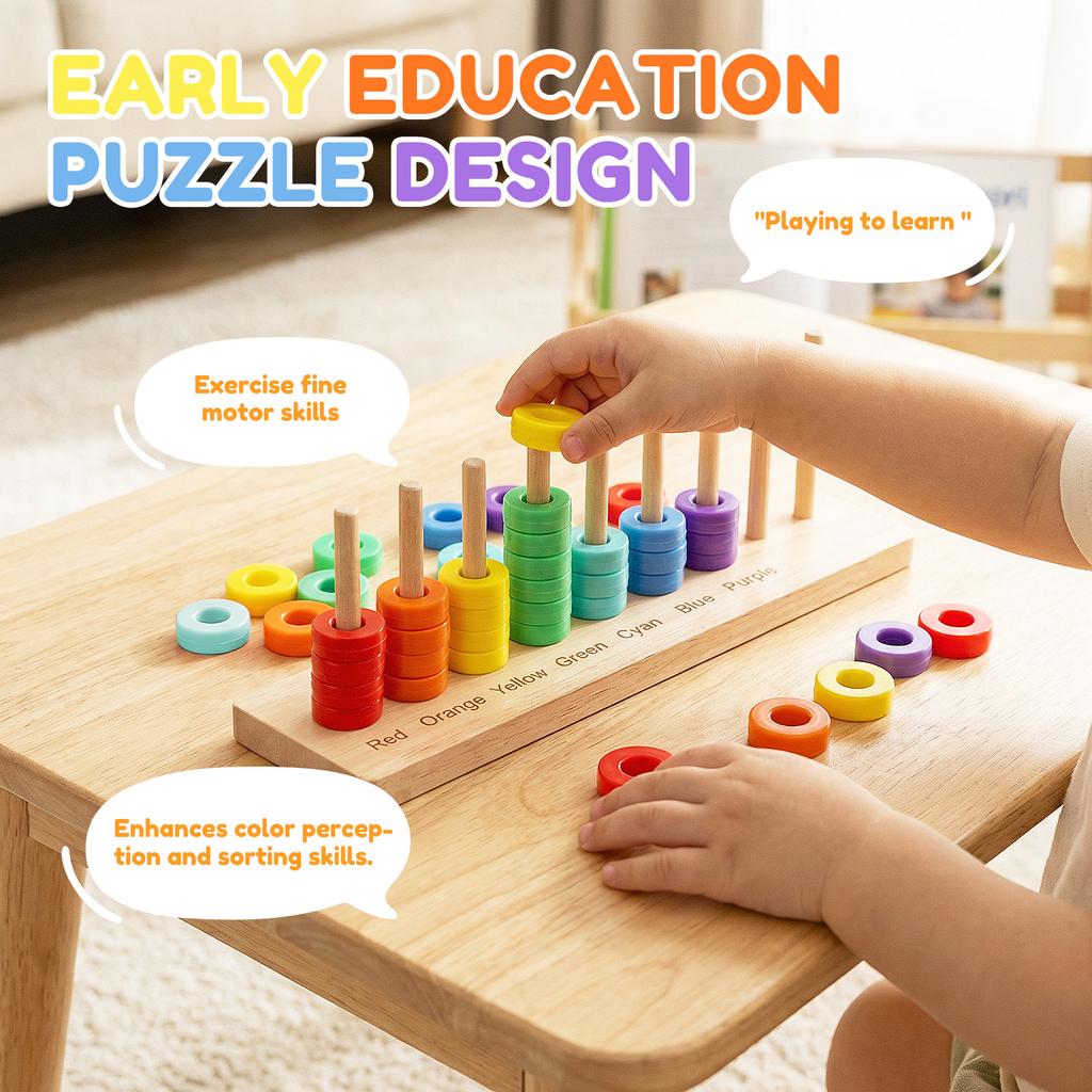 1Set Sorting Stacking Toy Wooden Sorting and Stacking Toy Educational Color Matching Stacking Puzzle Game for Toddlers Boys Girl