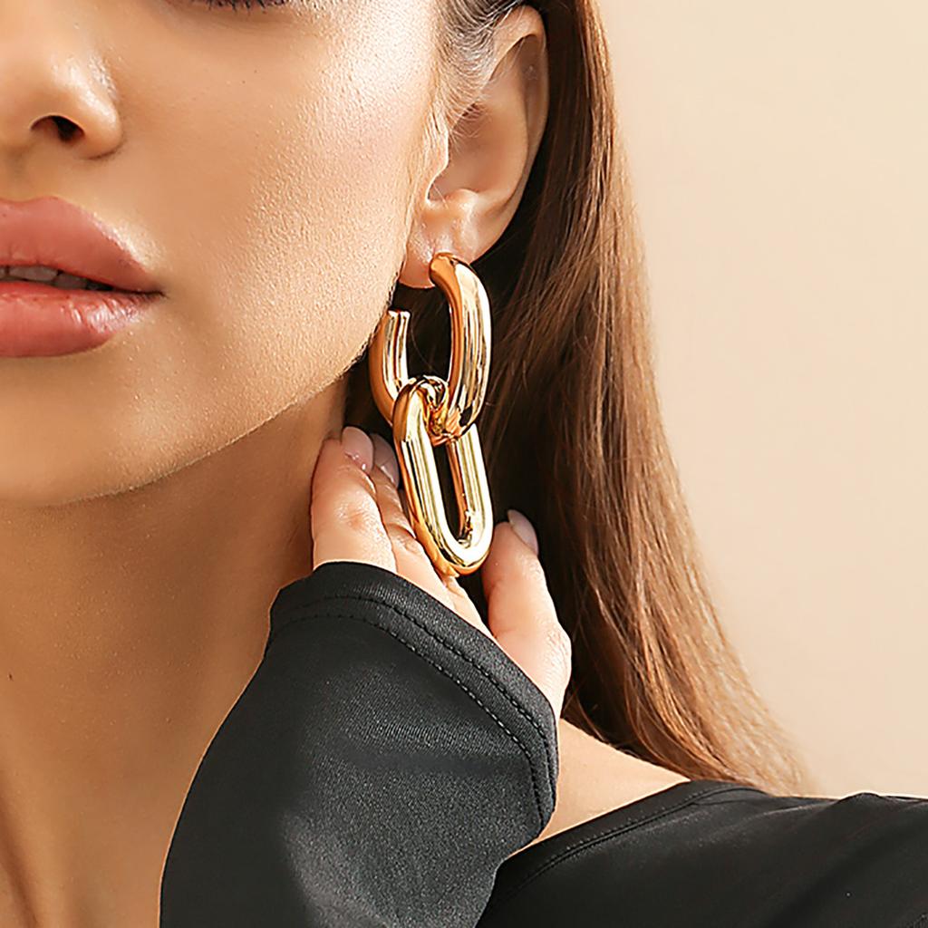 Accessories, Metal Wind Rings, Thick Chain Studs, Sweet and Cool Design, Simple Geometric Earrings for Women