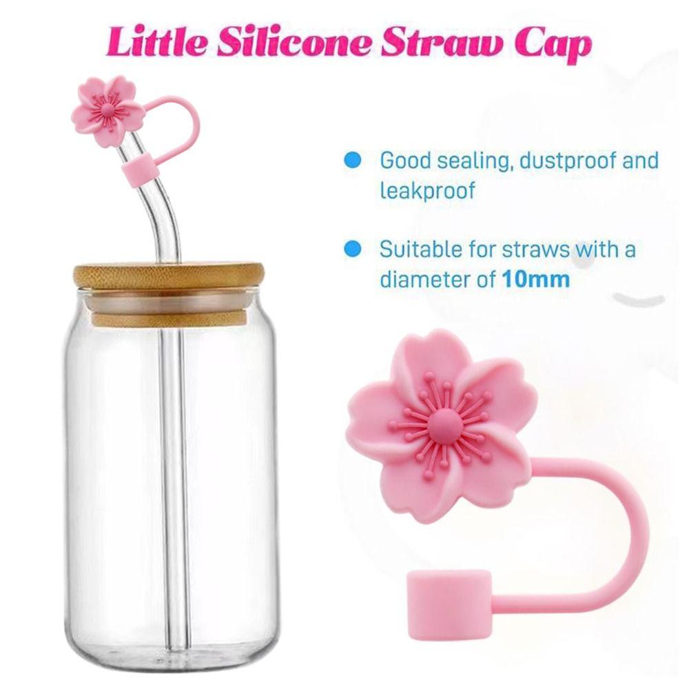 Begonia Flower Straw Cover Cap 10mm 0.4in Silicone Straw Tips Lids Reusable Dust-Proof Straw Topper for Stanley Cup Party Decor