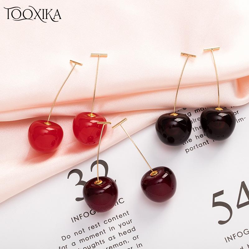 

Серьги Tooxika Sweet Red Cherry, элегантные длинные серьги с вишней, креативные и универсальные серьги с фруктами