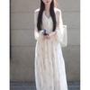 French Platycodon V-neck floral dress women's spring large size fat mm vacation style temperament fairy waist long dress new