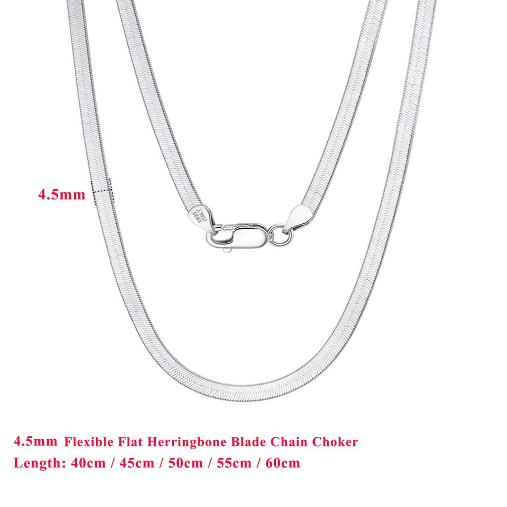 Effie Queen 925 Sterling Silver 3mm 4.5mm Flat Herringbone Snake Chain Necklaces 40-60cm Unisex Snake Chain Daily Jewelry SC35