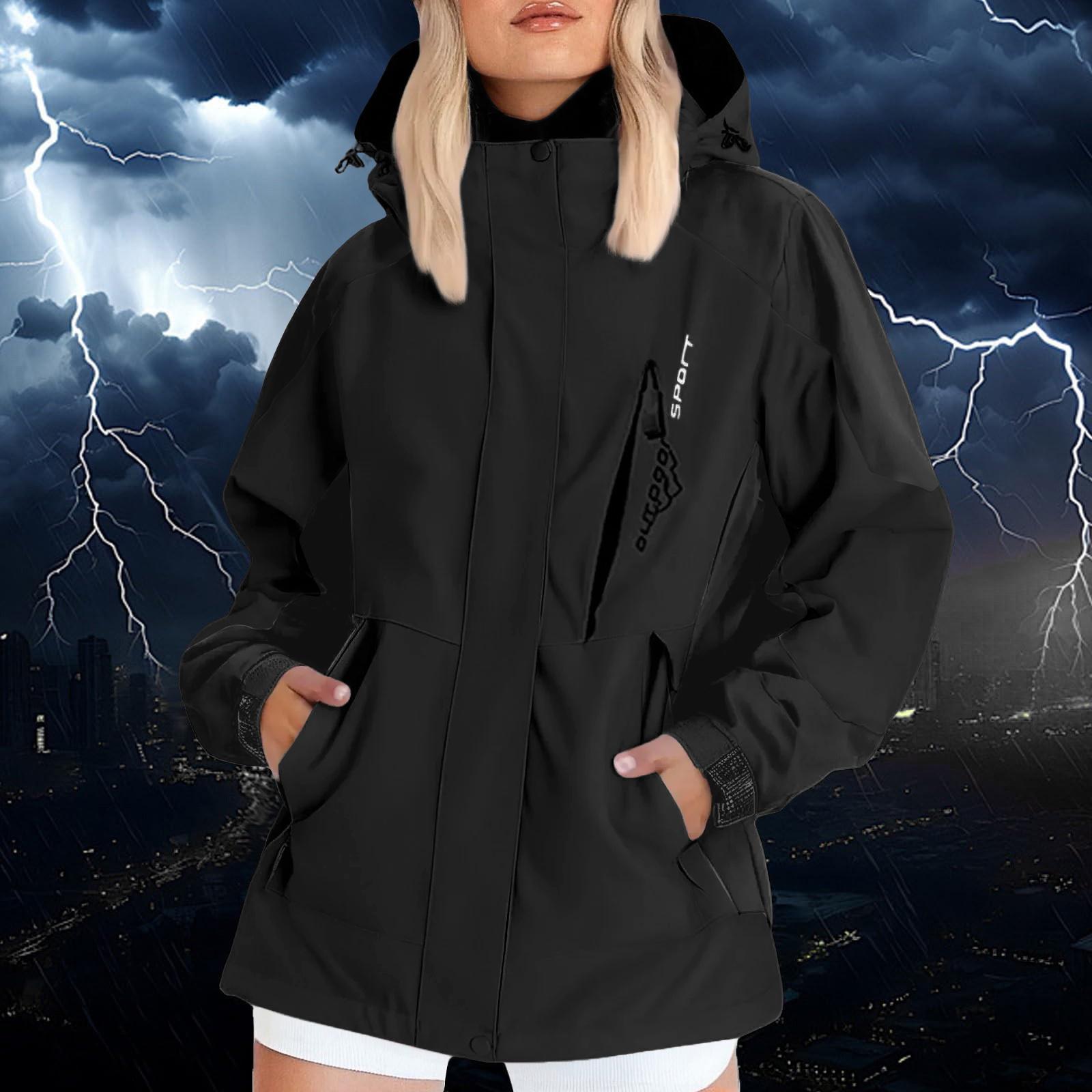 

Женский однотонный костюм для улицы с капюшоном и длинными рукавами, ветрозащитная и водонепроницаемая тонкая куртка Ehplore XL чёрный