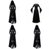 Halloween Hexenkleid Mit Kapuze Cosplay Kostüm Für Damen Aus Polyesterstoff Für Bühnenauftritte