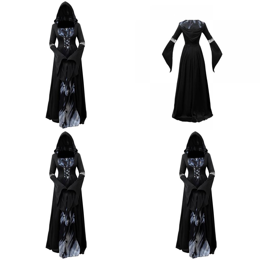 Halloween Hexenkleid Mit Kapuze Cosplay Kostüm Für Damen Aus Polyesterstoff Für Bühnenauftritte