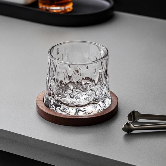 Drehbares Whiskey-Glas mit Holzständer, Handbemalter rotierender Tumbler für Bar, Schreibtischspielzeug zur Stressbewältigung Geschenk