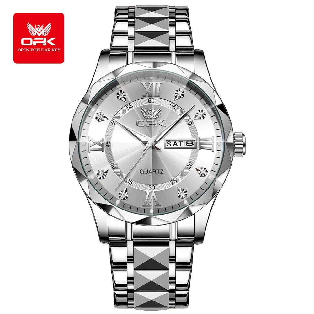 OPK Brand Original Men's Watches Waterproof Week Calendar Quartz Watch for Men Fashion Luminous Diamond Scale Watch