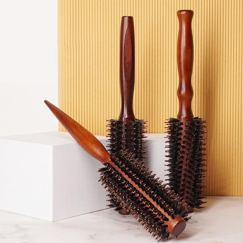 Natural Boar Bristle Hair Round Brush Wood Handle Round Barrel Hair Comb Hair Roller Brush Hairdressing Styling Tools