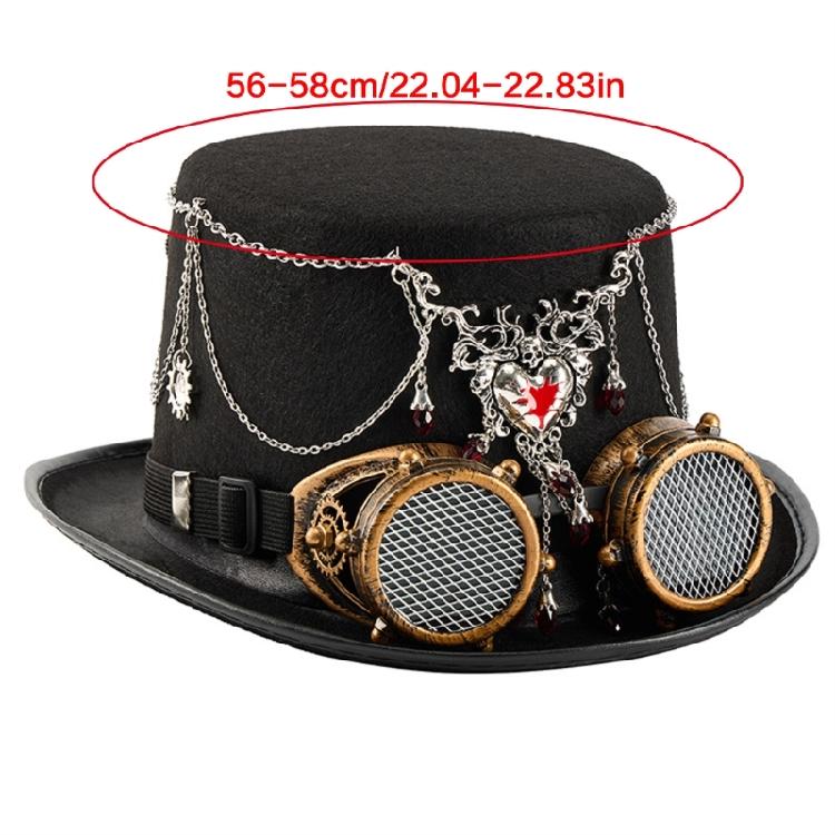 Gothic Industrial Top Hat With Functional Heart Pendant Mechanism And Adjustable Steampunk Eyewear For Cosplay Event
