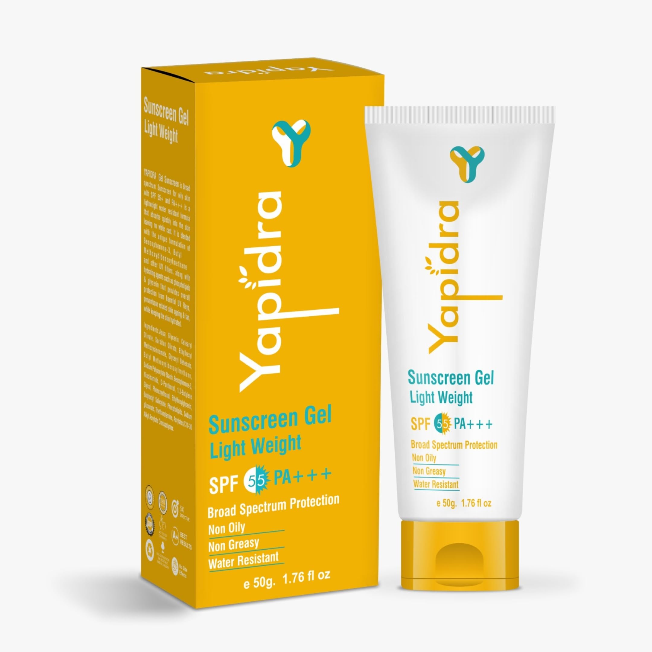 

Yapidra Sunscreen Gel SPF 55+ PA+++ | Broad Spectrum UV Protection, Lightweight, Non-Oily & Water Resistant | No White Cast, Prevents Sun Tan & P