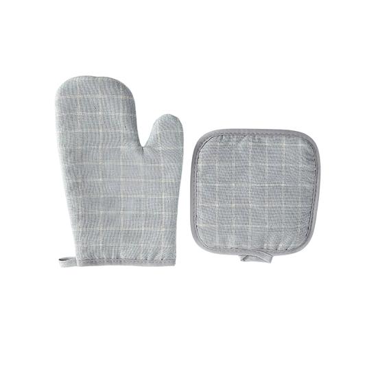 

Thick Heat Resistant Oven Gloves with Pot Holder Non-Slip Cotton Mitts for Microwave Baking Grilling Kitchen Gloves синий
