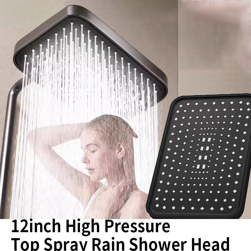 

1pc High Pressure Rainfall Shower Head, Luxury Bathroom Showerhead, Adjustable Angles, Anti-Clogging Silicone Nozzles, Water Sav чёрный