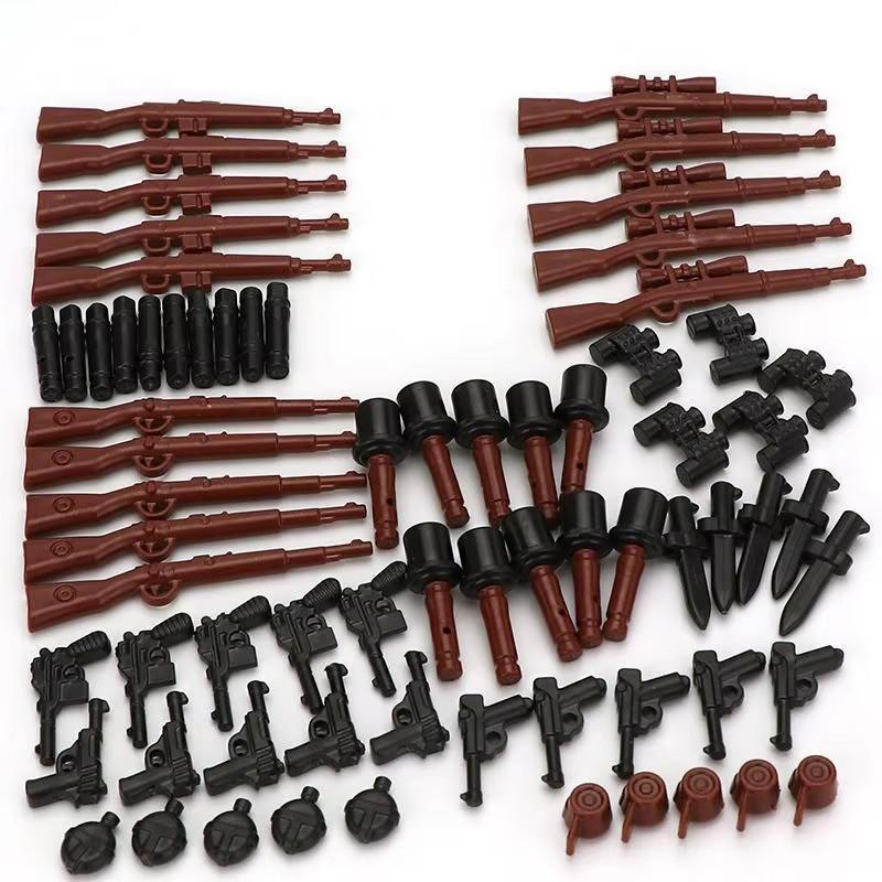 MOC WW2 Military Oil Barrel Weapons Box Building Block Set War Scene Accessories Bullet Motorcycle Sandbag Block Bricks Toys  Playsets
