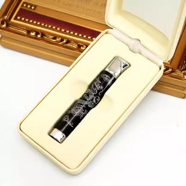 Exclusive Personalized Double-Plated Dragon Slim Round Lighter - Custom Open Flame for Ladies