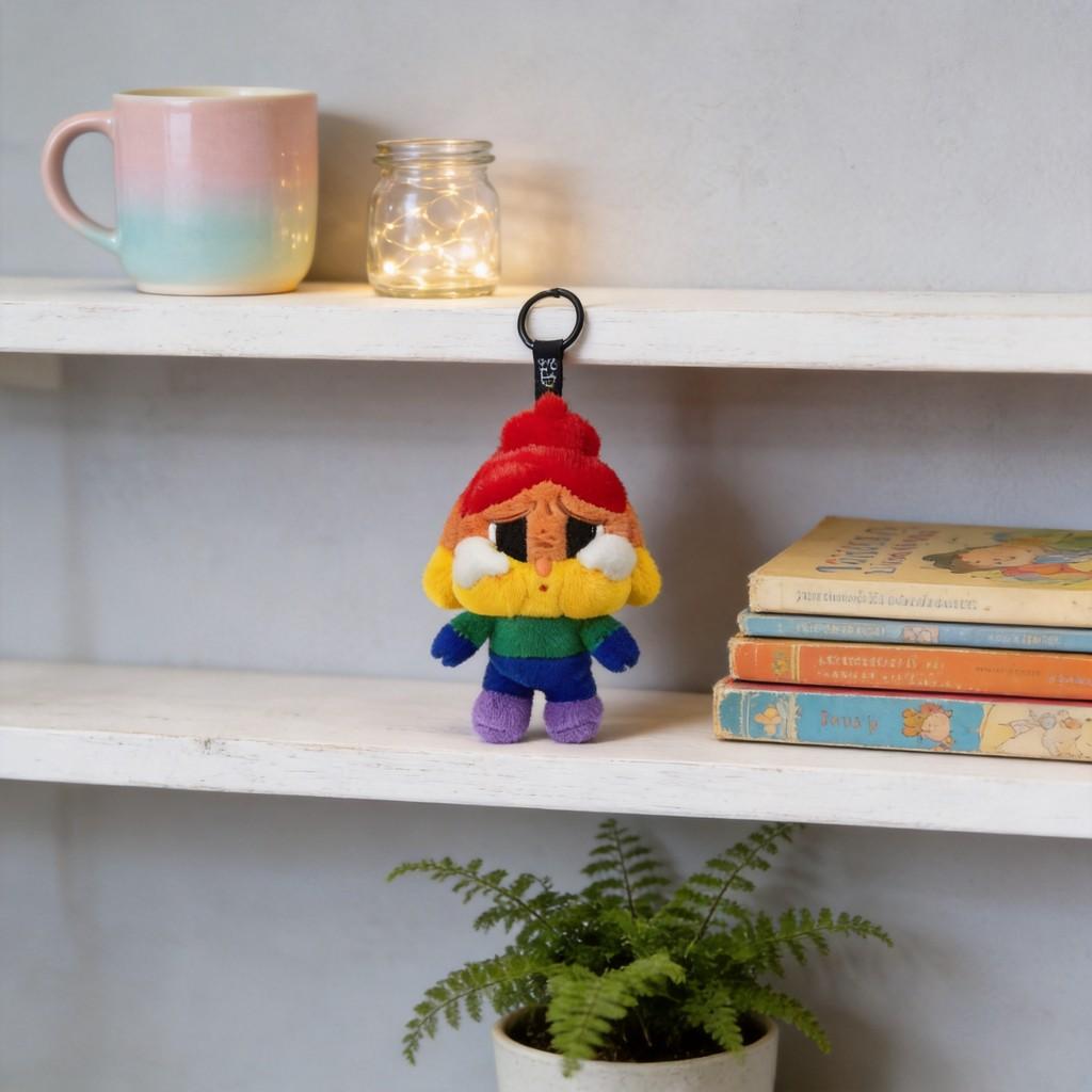 Crybaby Cheer Up Baby Series Rainbow Plush Keychain Soft Short Fur Animal Charm For Kids