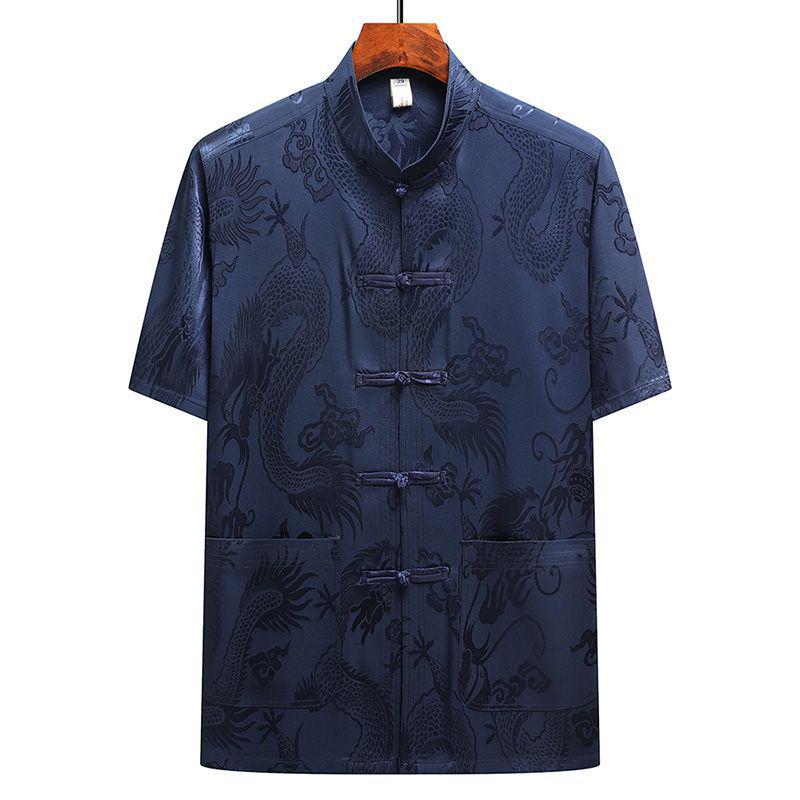 Men’s Ice Silk Tang Suit - Short-Sleeved, Loose-Fit, Chinese Style for Seniors, Ideal for Summer