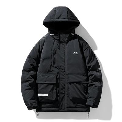 Winter Men's New Hooded Padded Jacket Fashion Trend Flannel Baggy Pockets Waterproof Padded Jacket