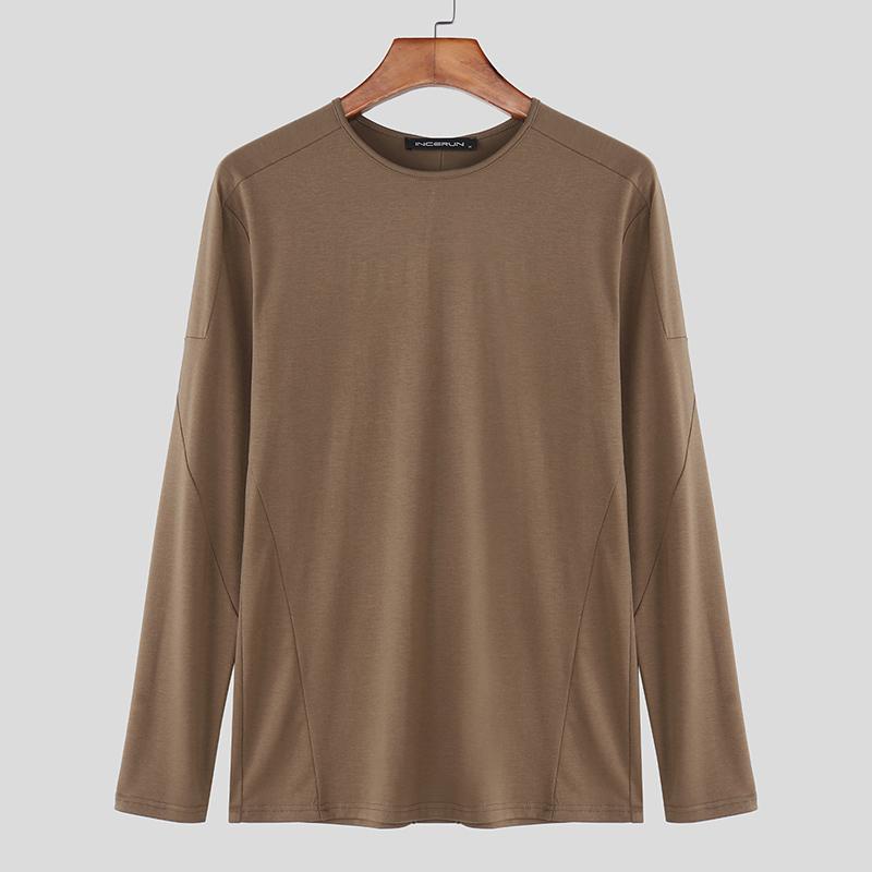 

INCERUN Men Round Neck Long Sleeve Casual Fitted Tops Undershirts 5XL коричневый