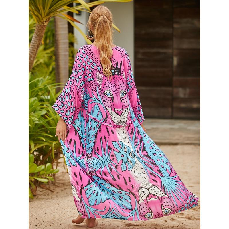 Plus Size Women's Print Bikini Sunblock Beach Holiday Cardigan Beach Cover Up