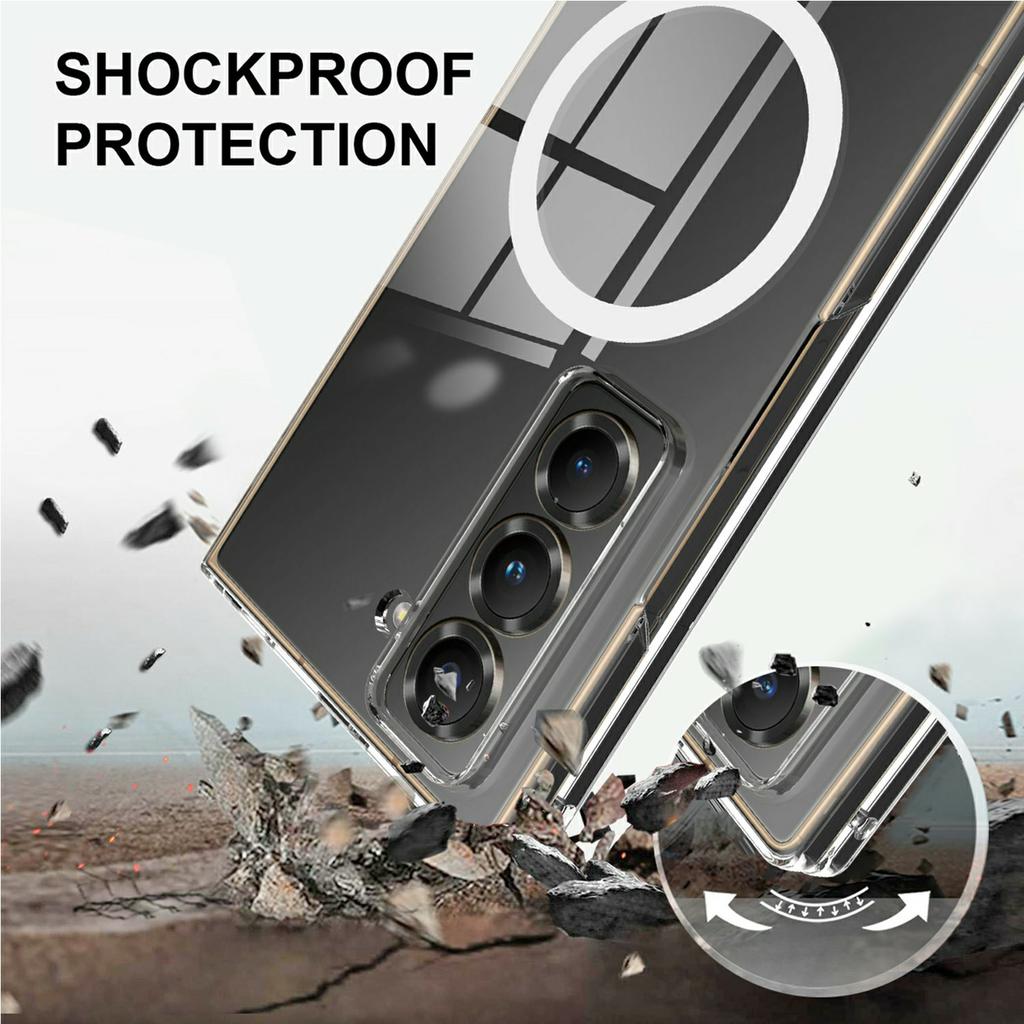 For Samsung Galaxy Z Fold Special Clear Phone Case Compatible with MagSafe TPU+Acrylic Back Cover