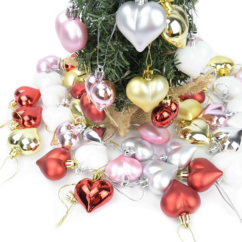 12Pcs Heart Star Shape Christmas Ball Xmas Tree Plastic Hanging Ball Pendant Ornament Home Festival Party New Year Decor